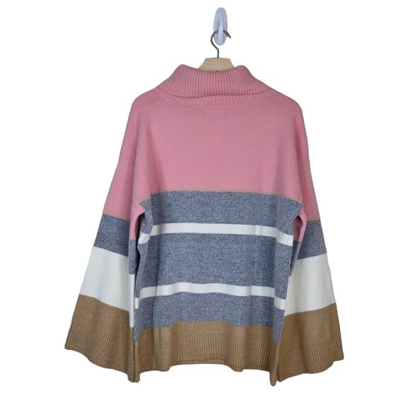 H HALSTON Womens L Stripe Cowl Neck Sweater in Pink Combo NEW - Picture 3 of 12